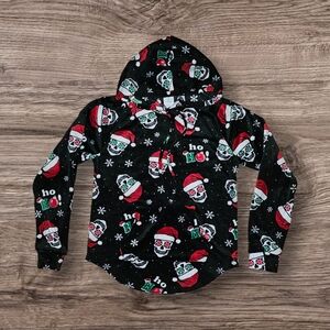 No Boundaries Festive Black Hoodie with Santa Skulls
